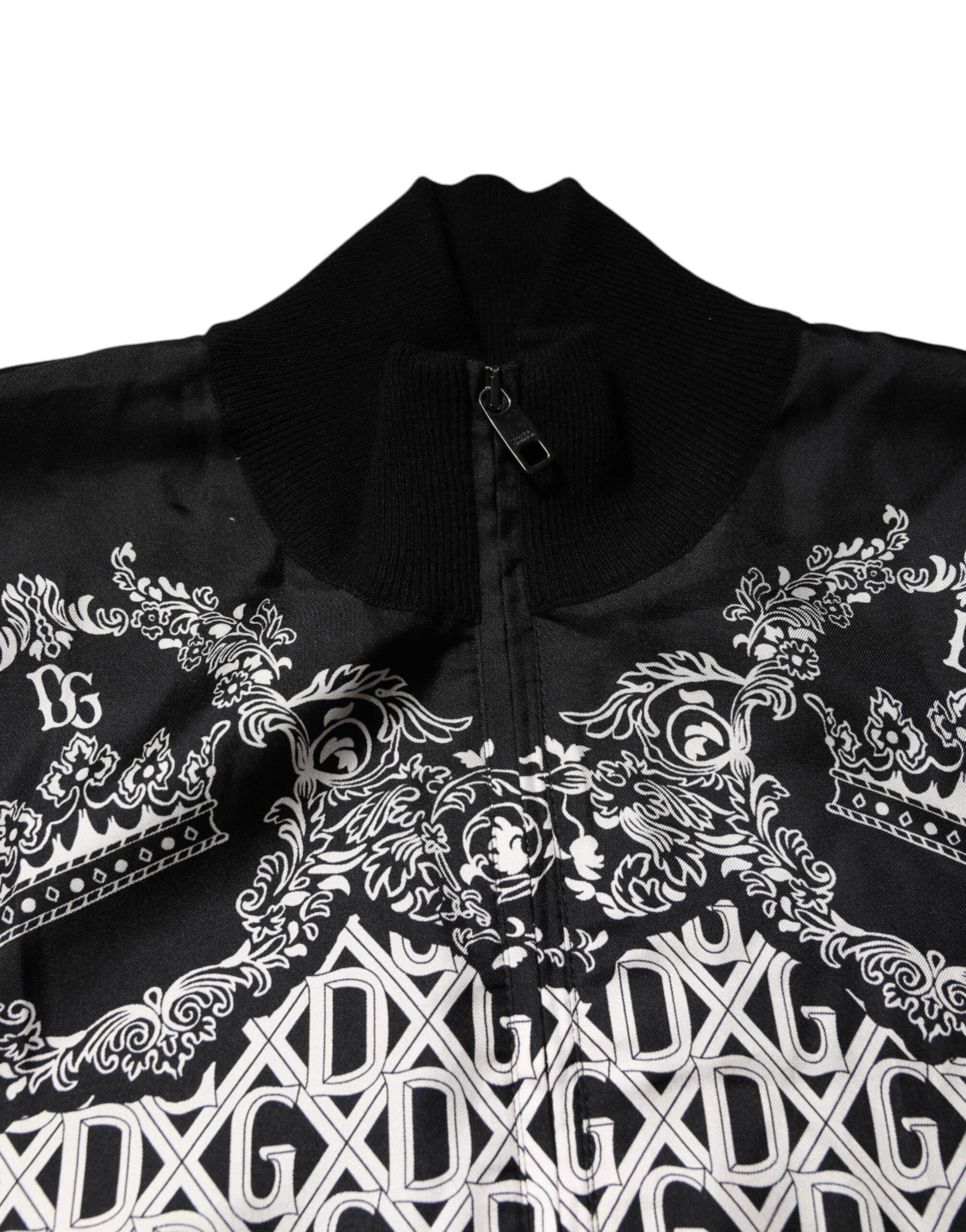 Black White Bandana Print Full Zip Sweater