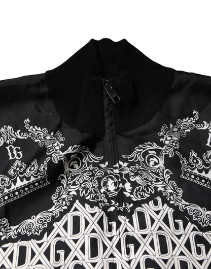 Black White Bandana Print Full Zip Sweater