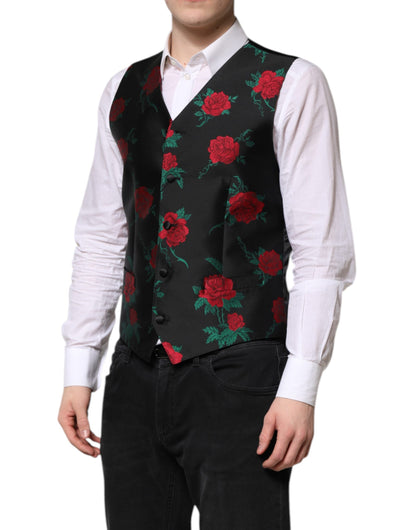 Red Floral Brocade Formal Men Waistcoat Vest