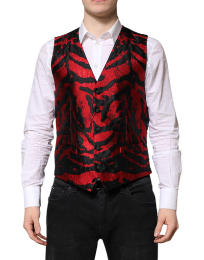 Red Black Stripe Dress Formal Waistcoat Vest