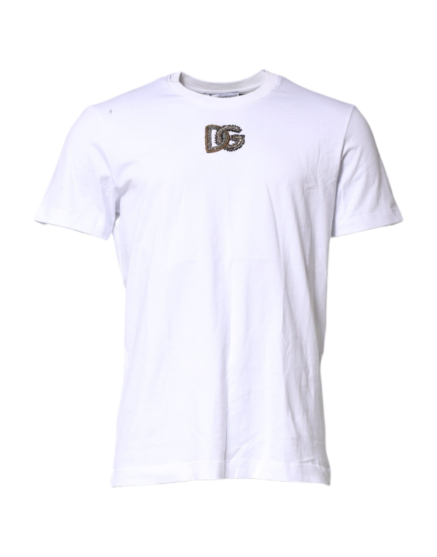 White Logo Embroidery Crew Neck T-shirt