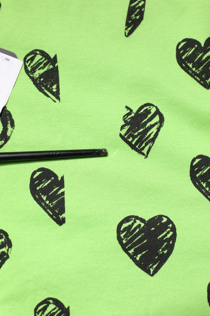 Green Heart Print Cotton Crew Neck T-shirt