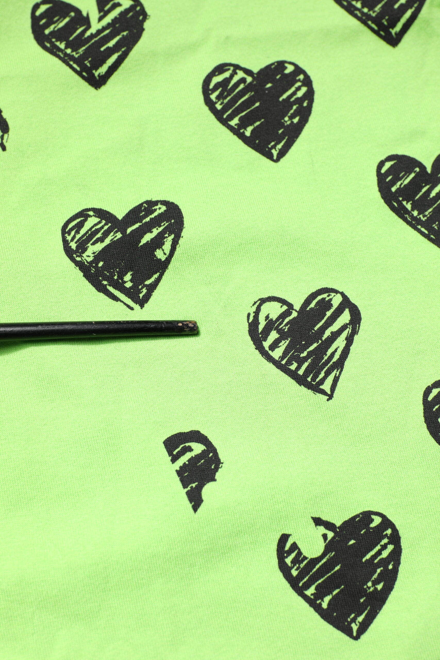 Green Heart Print Cotton Crew Neck T-shirt