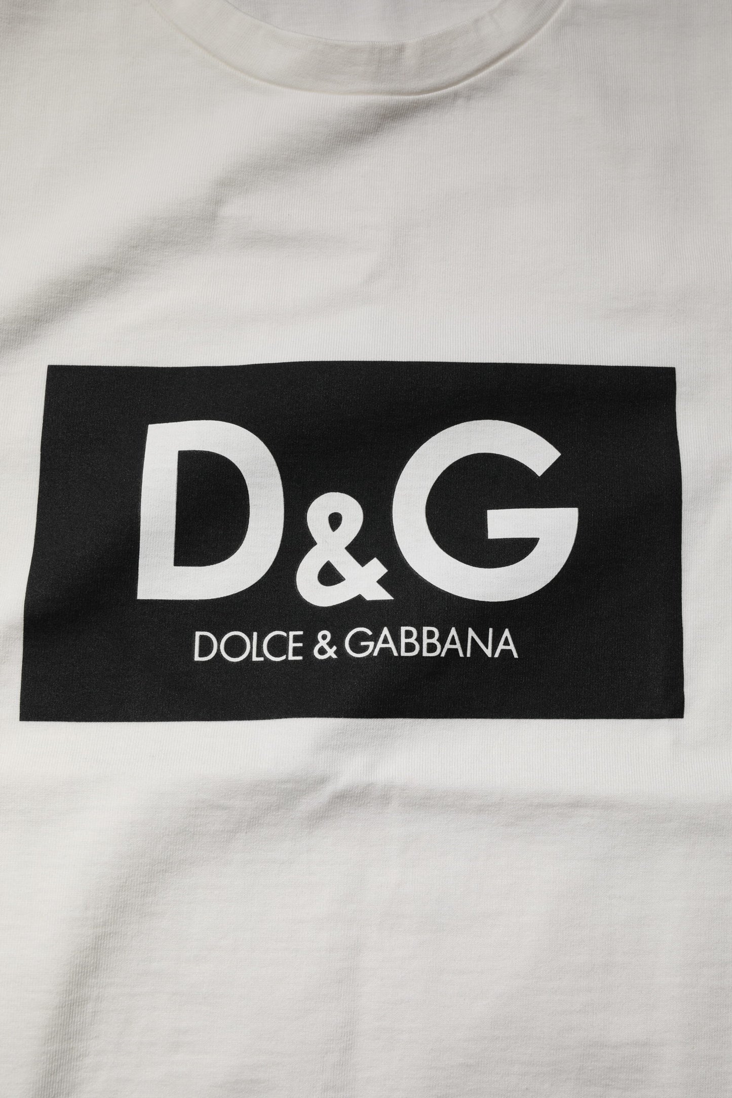 White Cotton DG Logo Print Round Neck T-shirt