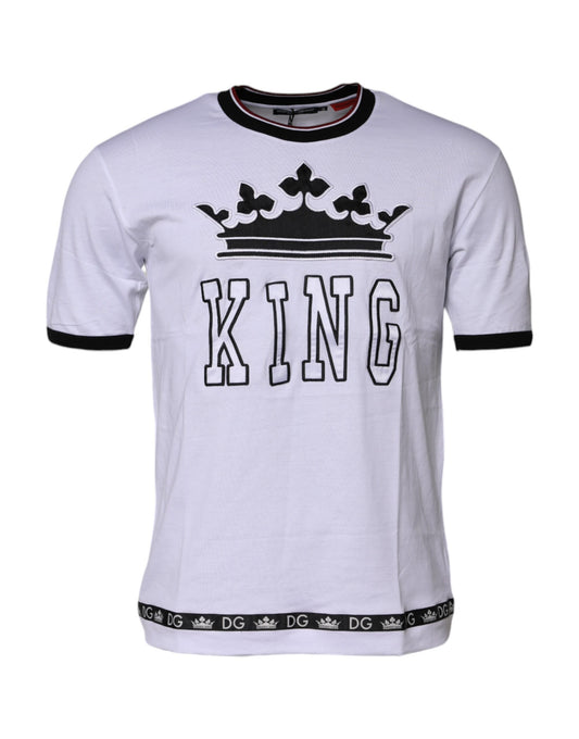 White Cotton Crown King Embroidery T-shirt
