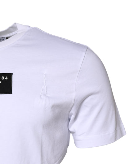White Cotton Logo Patch Crew Neck T-shirt