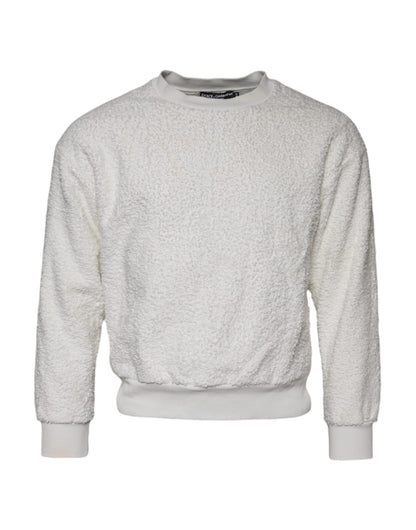 White Cotton Fleece Crew Neck Sweater
