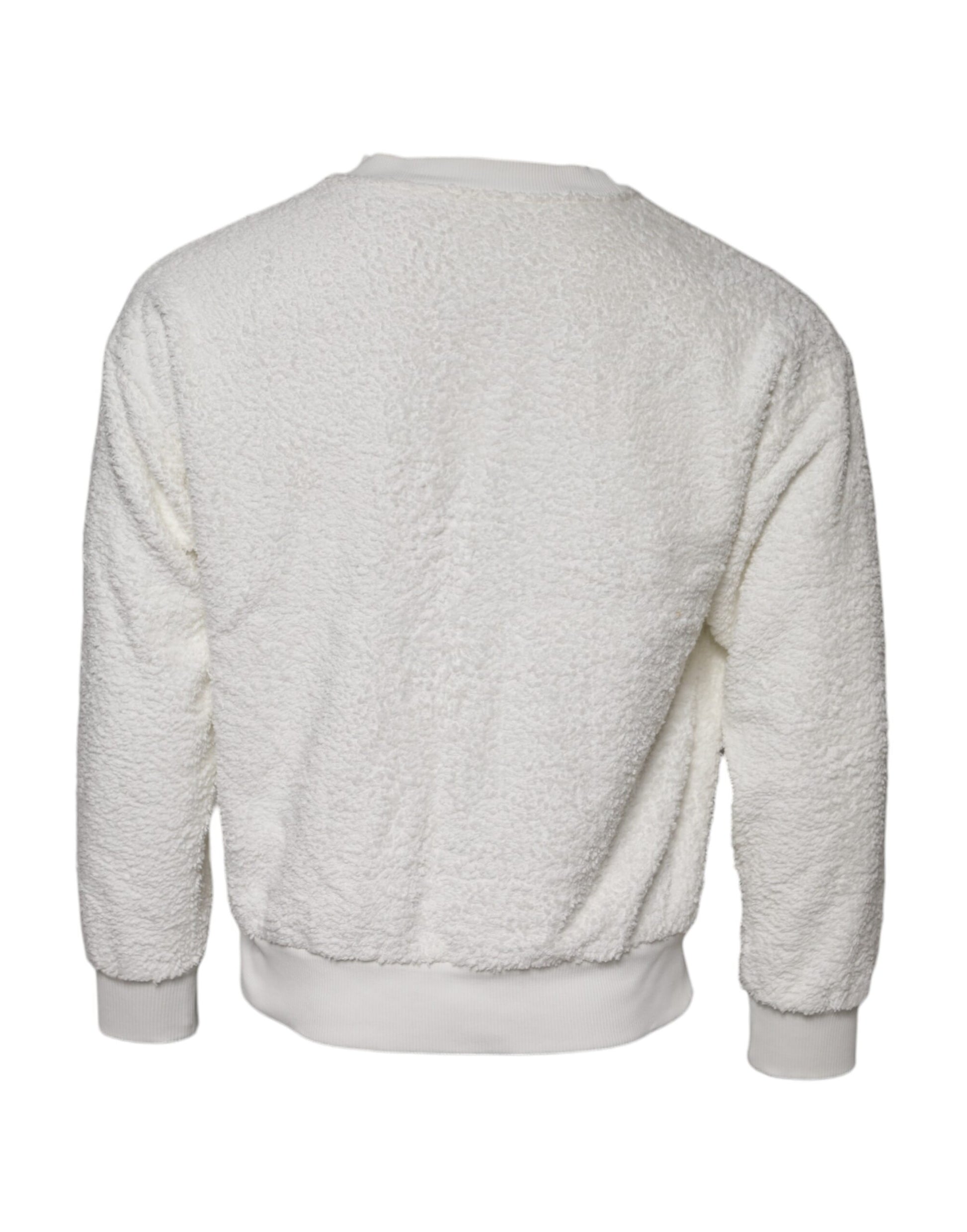 White Cotton Fleece Crew Neck Sweater