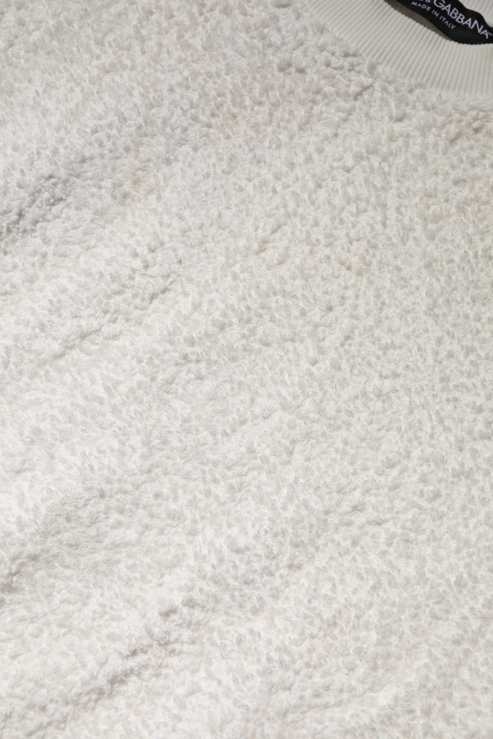 White Cotton Fleece Crew Neck Sweater