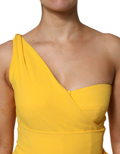 Yellow One Shoulder Side Slit Midi Dress