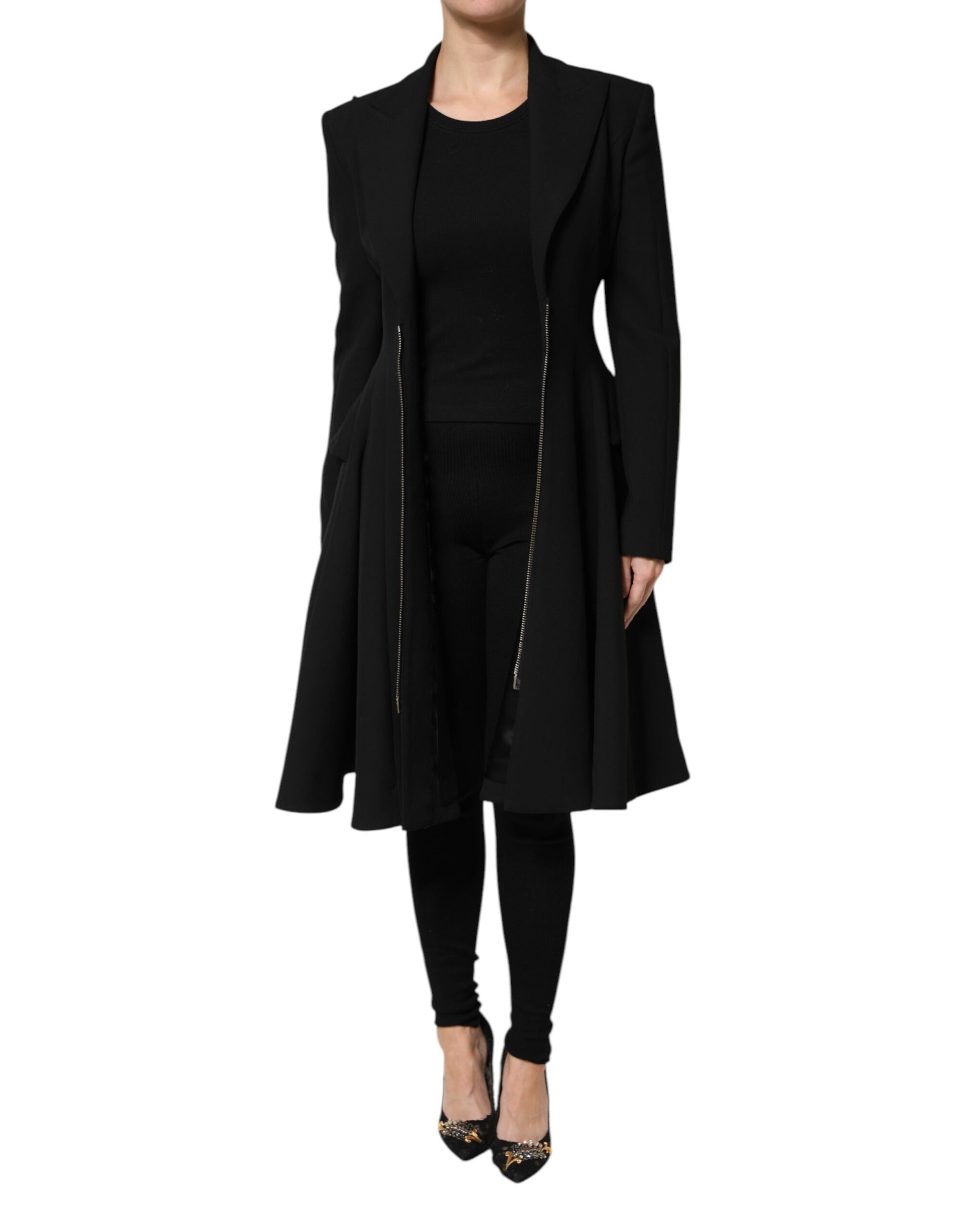 Black Polyester Single Breasted Trench Coat Jacket