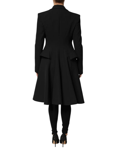 Black Polyester Single Breasted Trench Coat Jacket