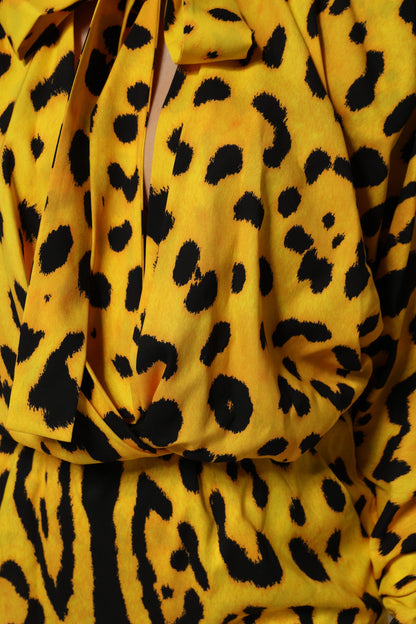 Yellow Leopard Long Sleeves Jumpsuit Dress