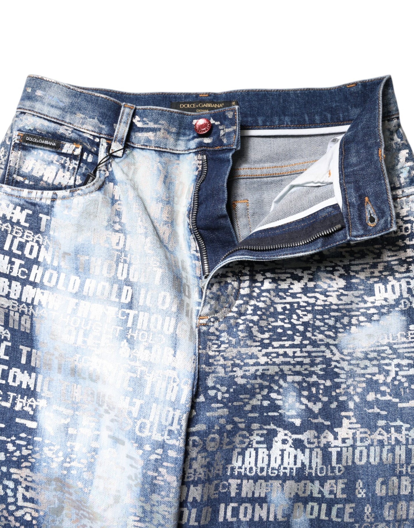 Blue Washed Print High Waist Denim Jeans