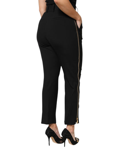 Black Wool High Waist Zipper Tapered Pants
