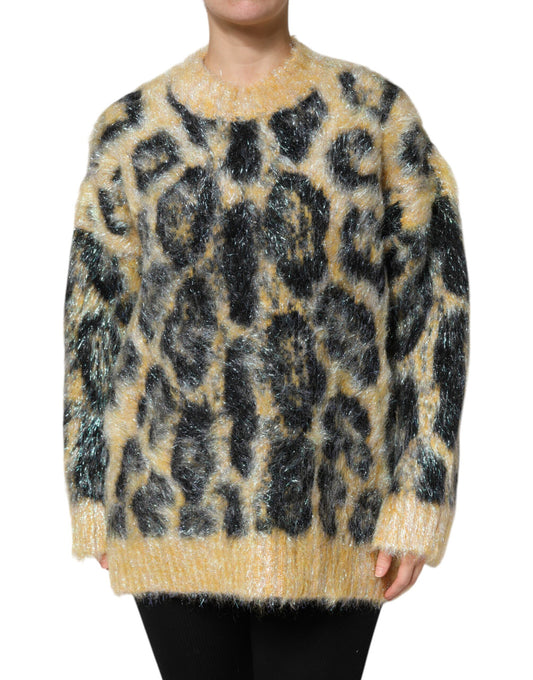Multicolor Leopard Mohair Crew Neck Sweater