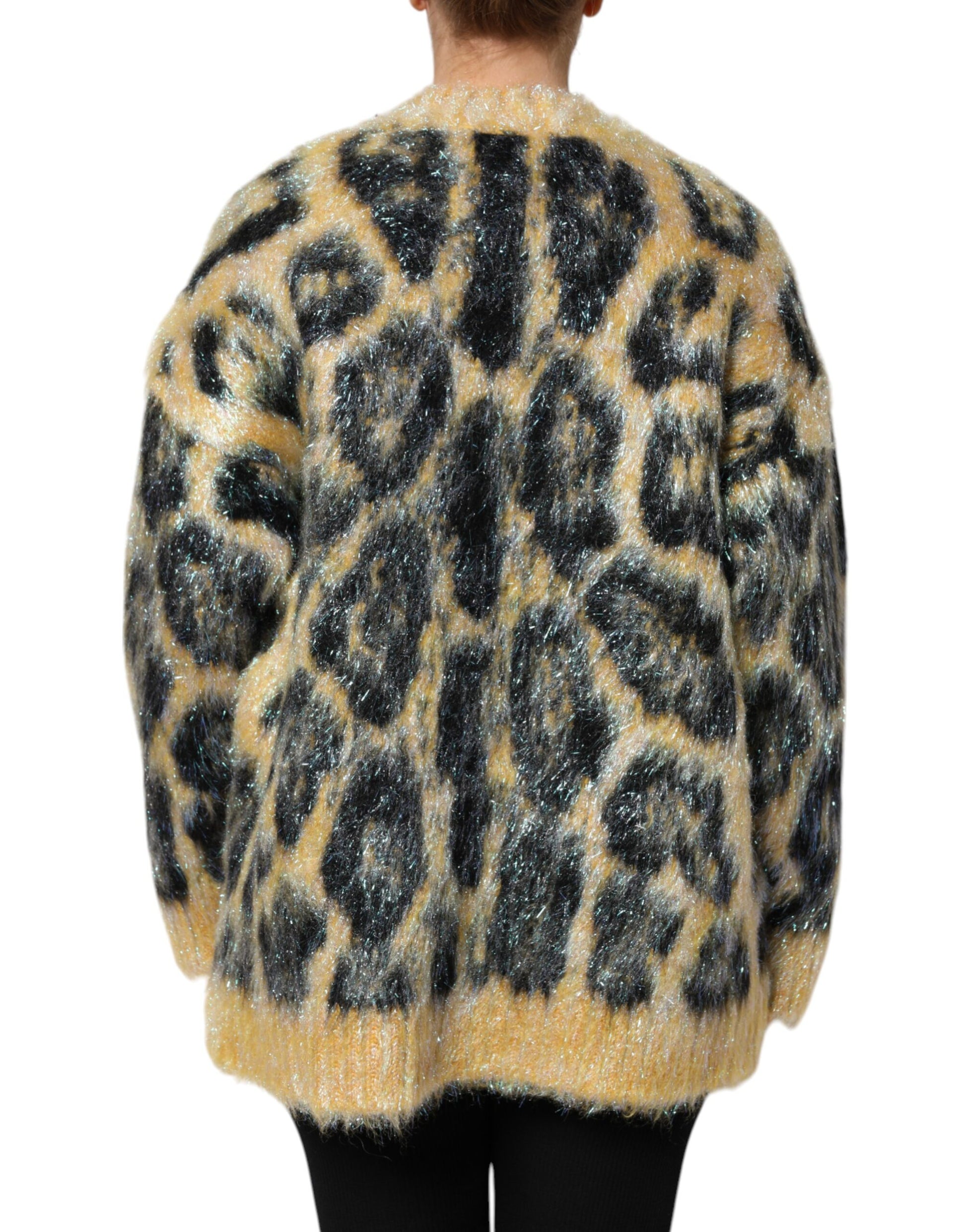 Multicolor Leopard Mohair Crew Neck Sweater