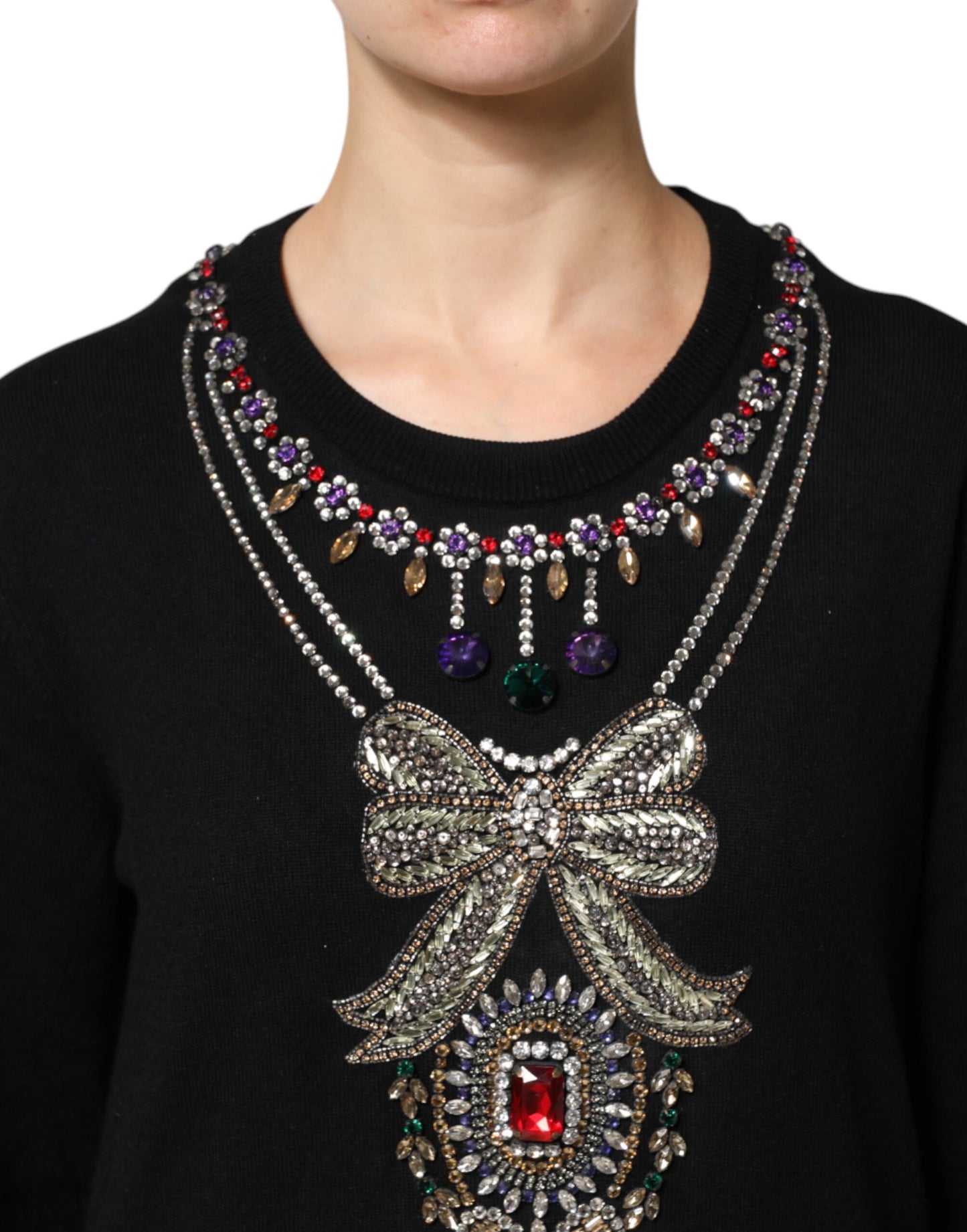 Black Cashmere Crystal Embellished Sweater