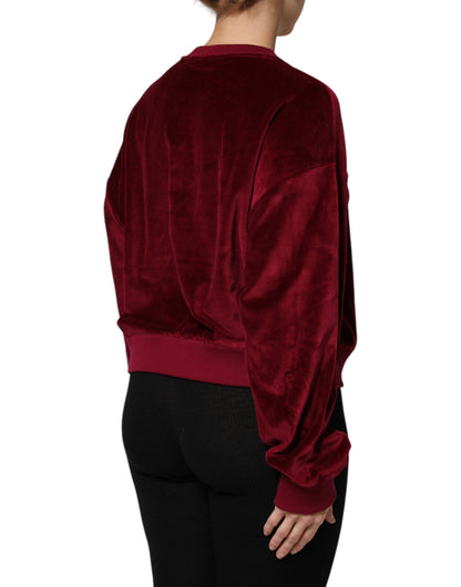 Red Cotton Velvet Crew Neck Pullover Sweater