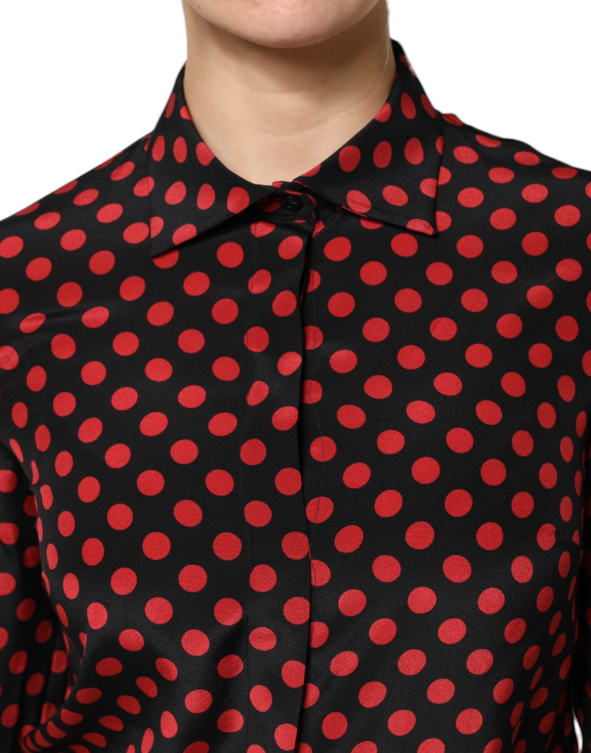 Black Red Polka Dot Silk Long Sleeves Top