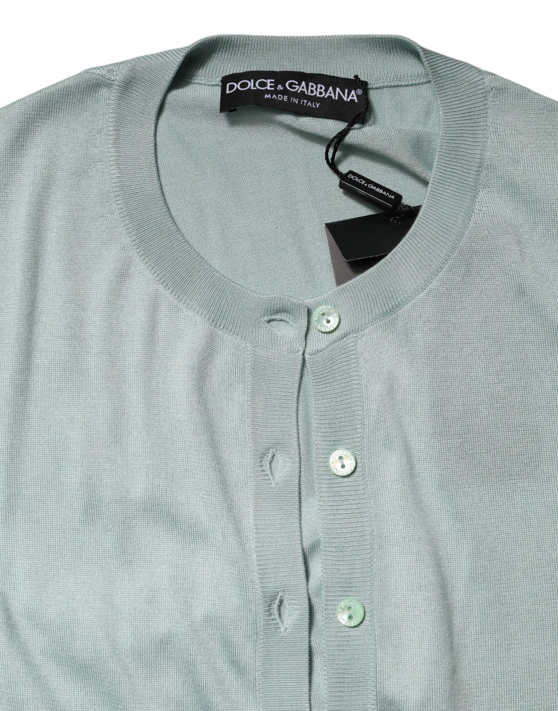 Light Green Silk Button Down Cardigan Sweater