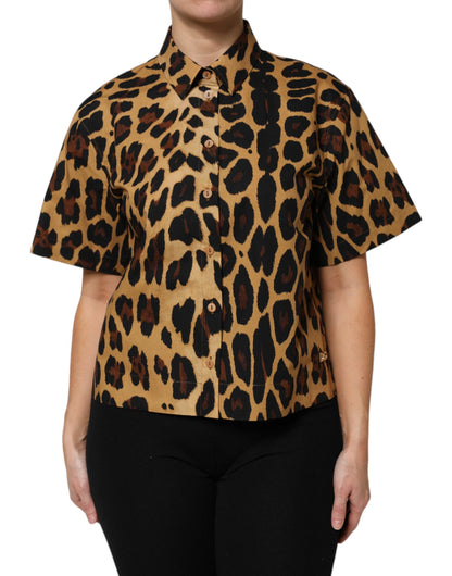 Brown Leopard Short Sleeve Collared Polo Top