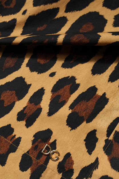 Brown Leopard Short Sleeve Collared Polo Top