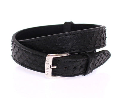 Exquisites schwarzes Schlangenhaut-Silberarmband