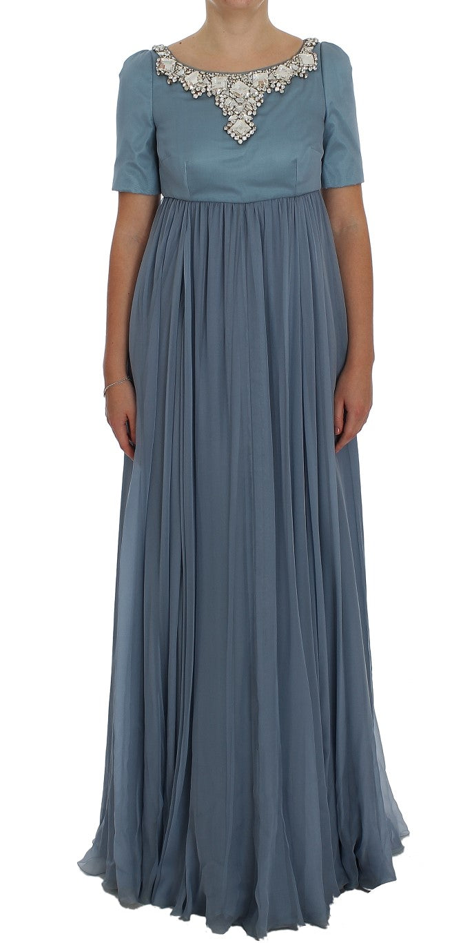 Elegant Crystal-Embellished Silk Gown