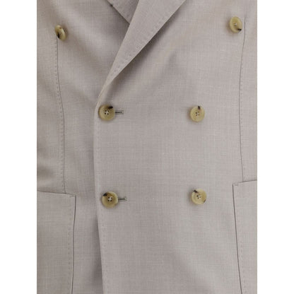 Beige Fleece Wool Two-Piece Suit