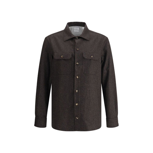 Brown Fleece Wool Pattern Shirt
