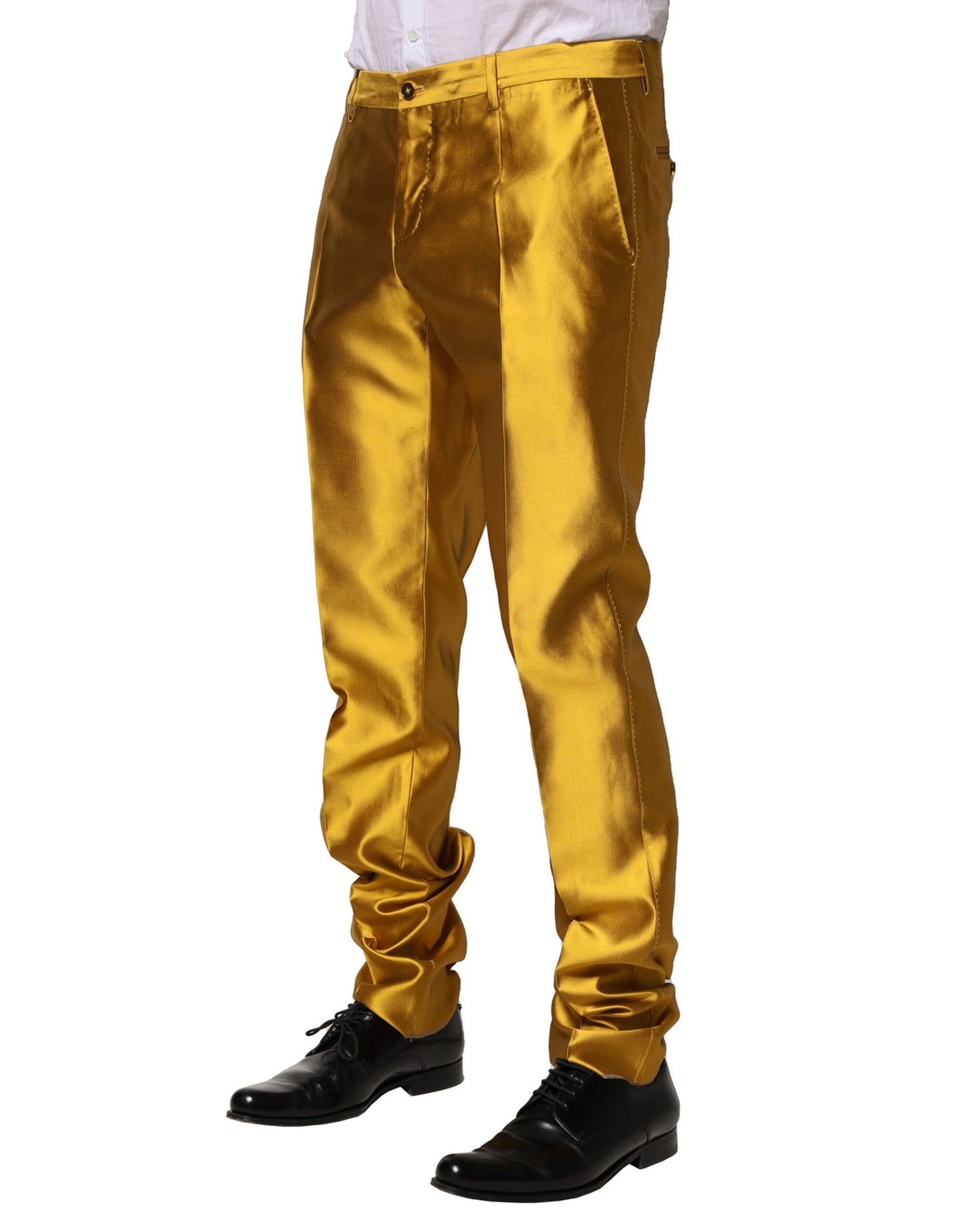 Yellow Silk Tapered Dress Men Pants
