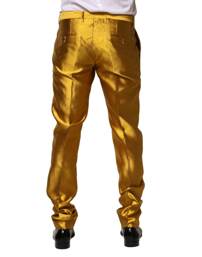 Yellow Silk Tapered Dress Men Pants