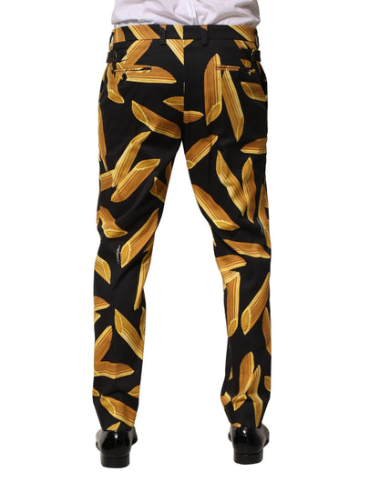 Black Pasta Print Tapered Men Pants
