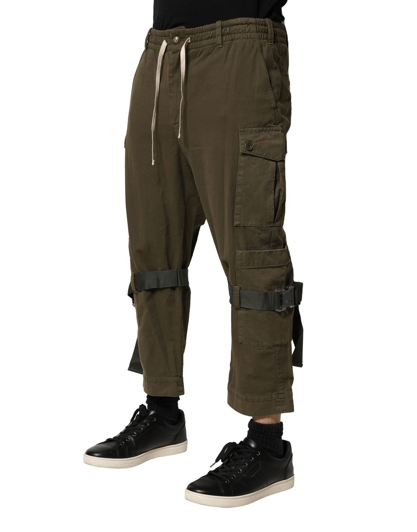 Brown Cotton Cargo Drawstring Pants