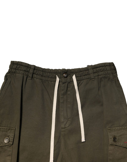 Brown Cotton Cargo Drawstring Pants