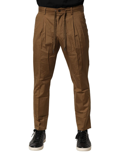 Brown Cotton Chino Mid Waist Men Pants