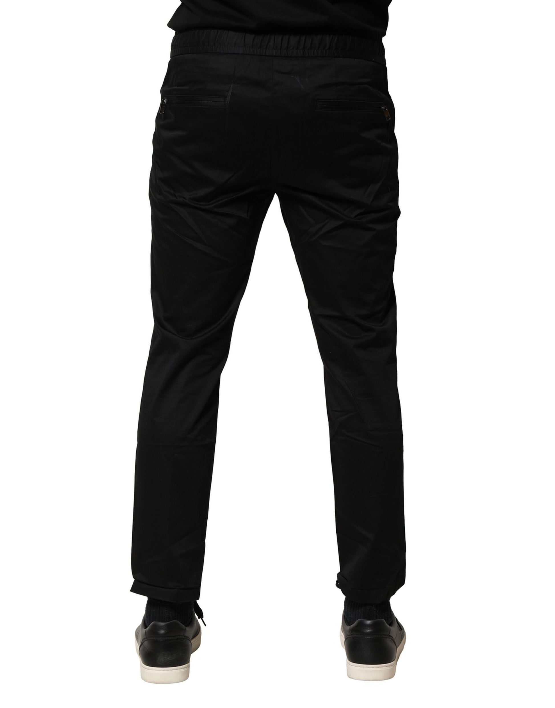 Black Cotton Mid Waist Jogger Pants