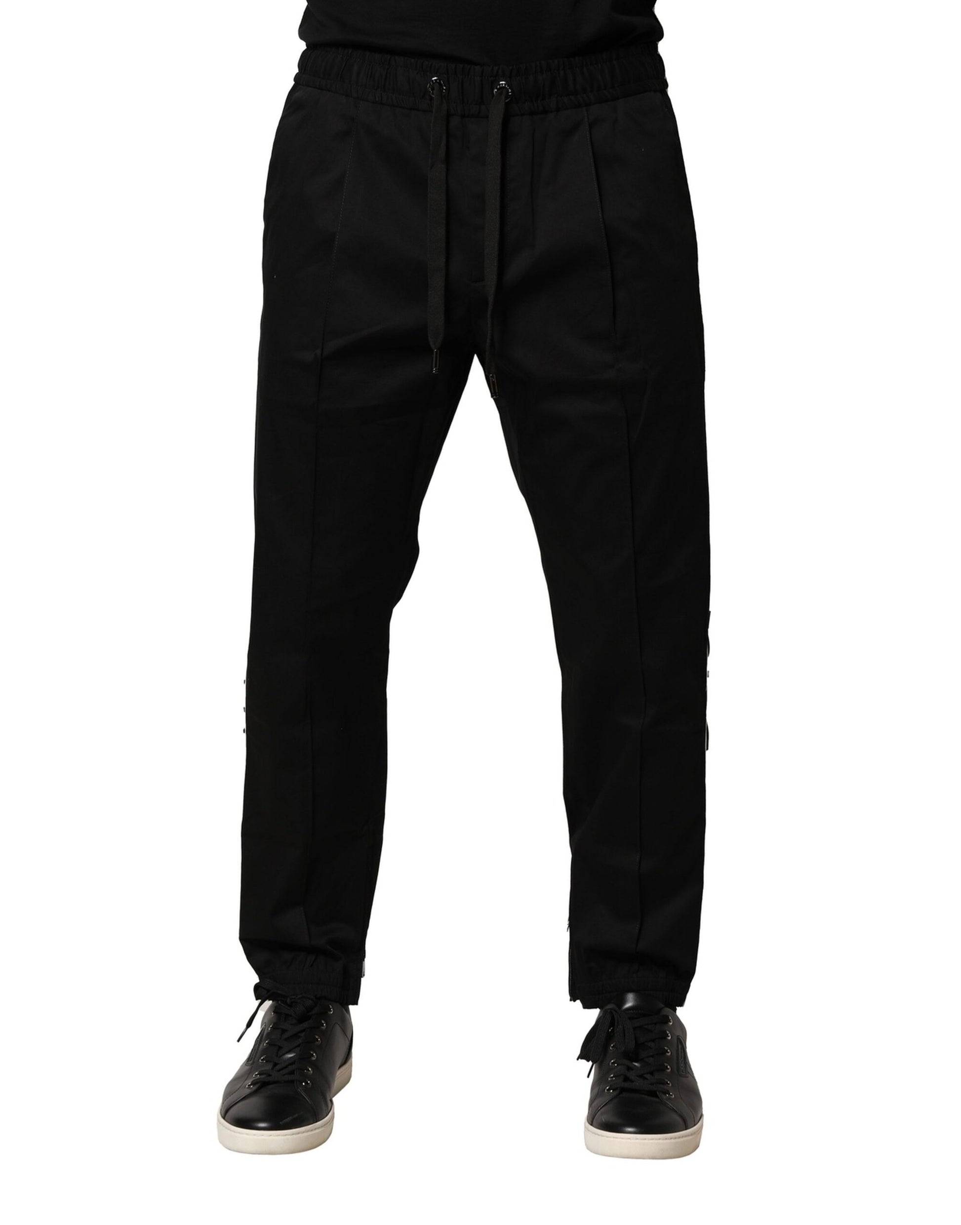 Black Cotton Mid Waist Jogger Pants