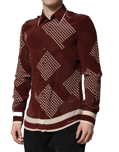 Maroon Dotted Silk Long Sleeve Casual Shirt