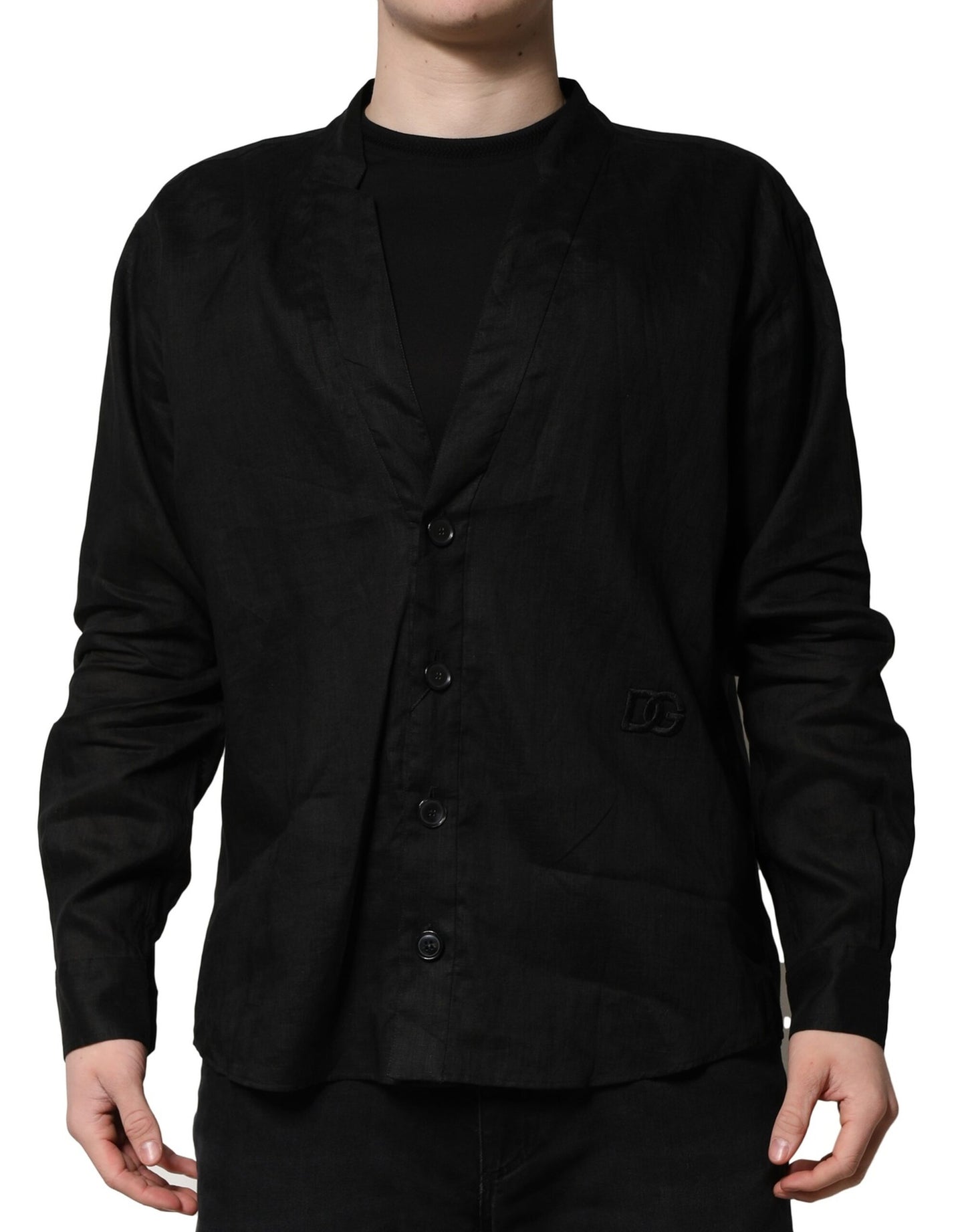 Black Linen Long Sleeves Men Casual Shirt
