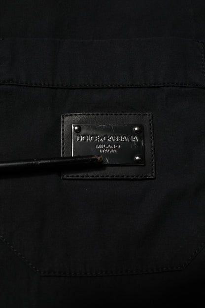 Black Cotton Short Sleeve Buttoned Casual Shirt