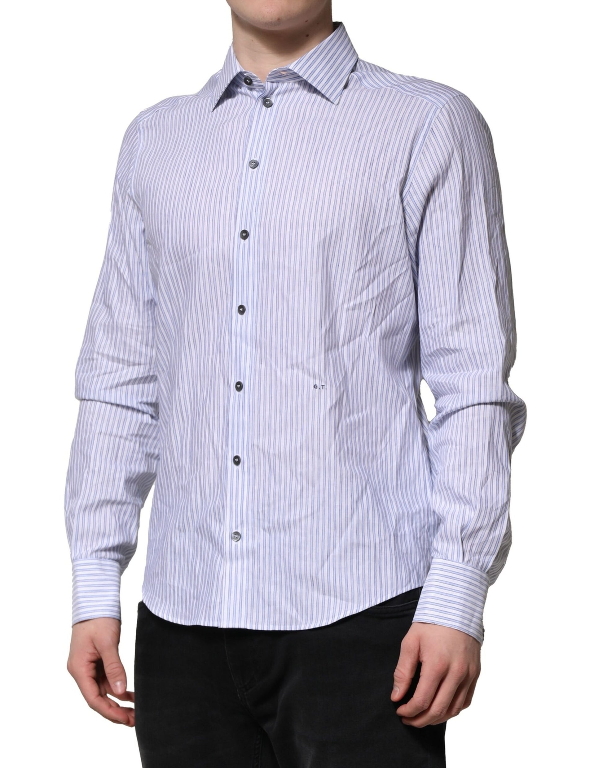 White Blue Striped Cotton Dress Formal Shirt