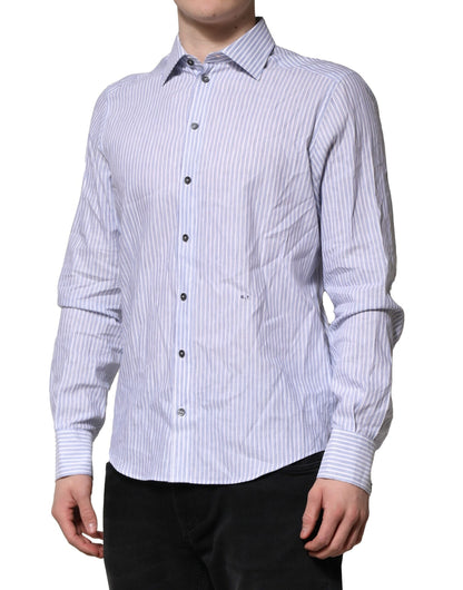 White Blue Striped Cotton Dress Formal Shirt