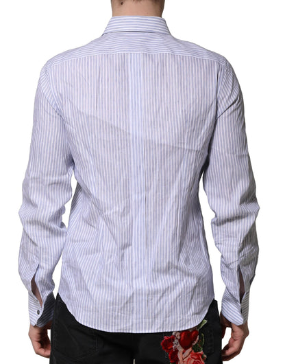 White Blue Striped Cotton Dress Formal Shirt