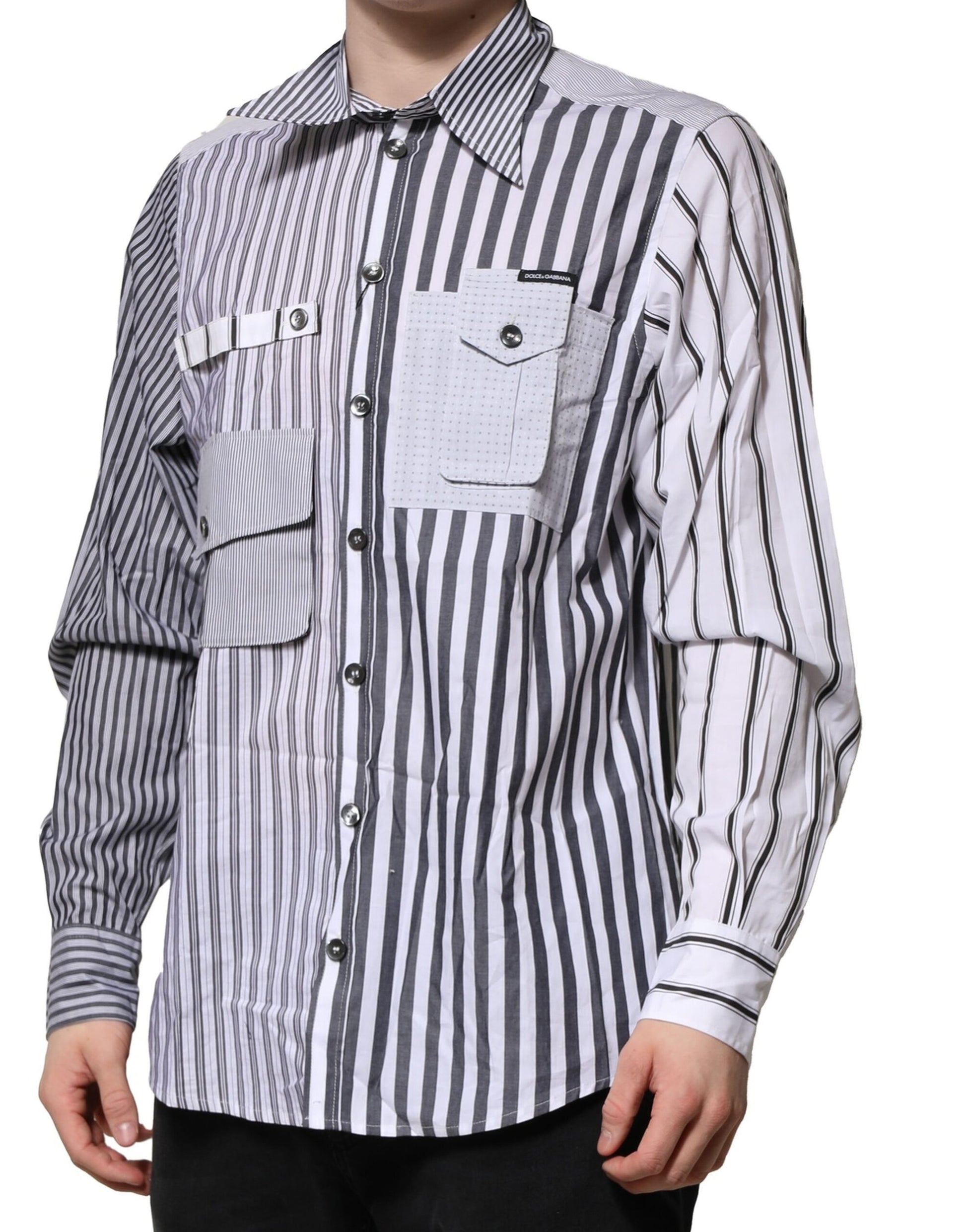White Gray Striped Cotton Men Casual Shirt