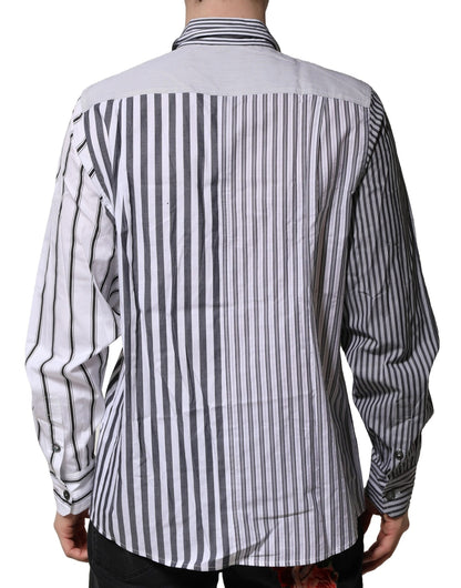 White Gray Striped Cotton Men Casual Shirt