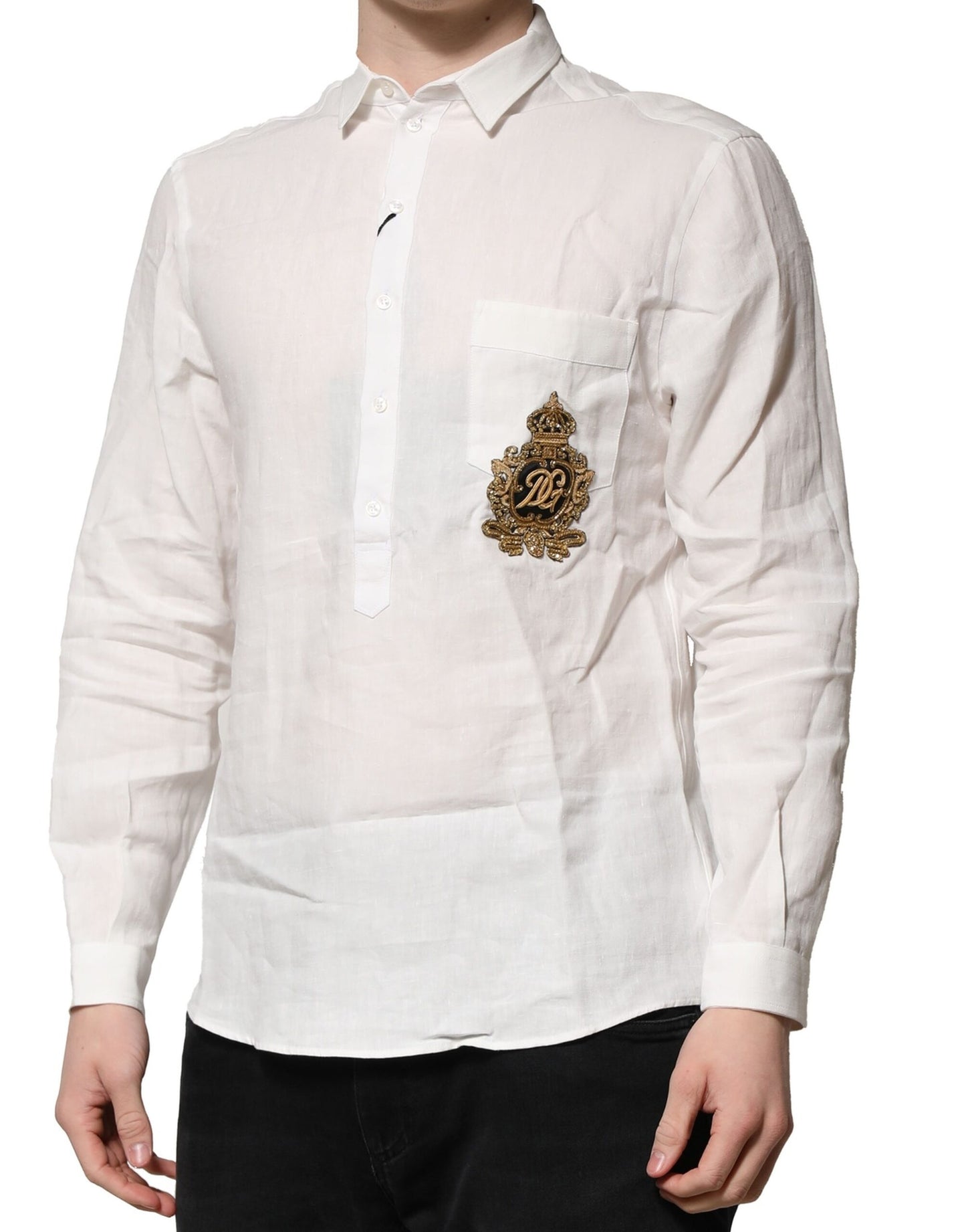 White DG Crown Embellish Dress Formal Shirt