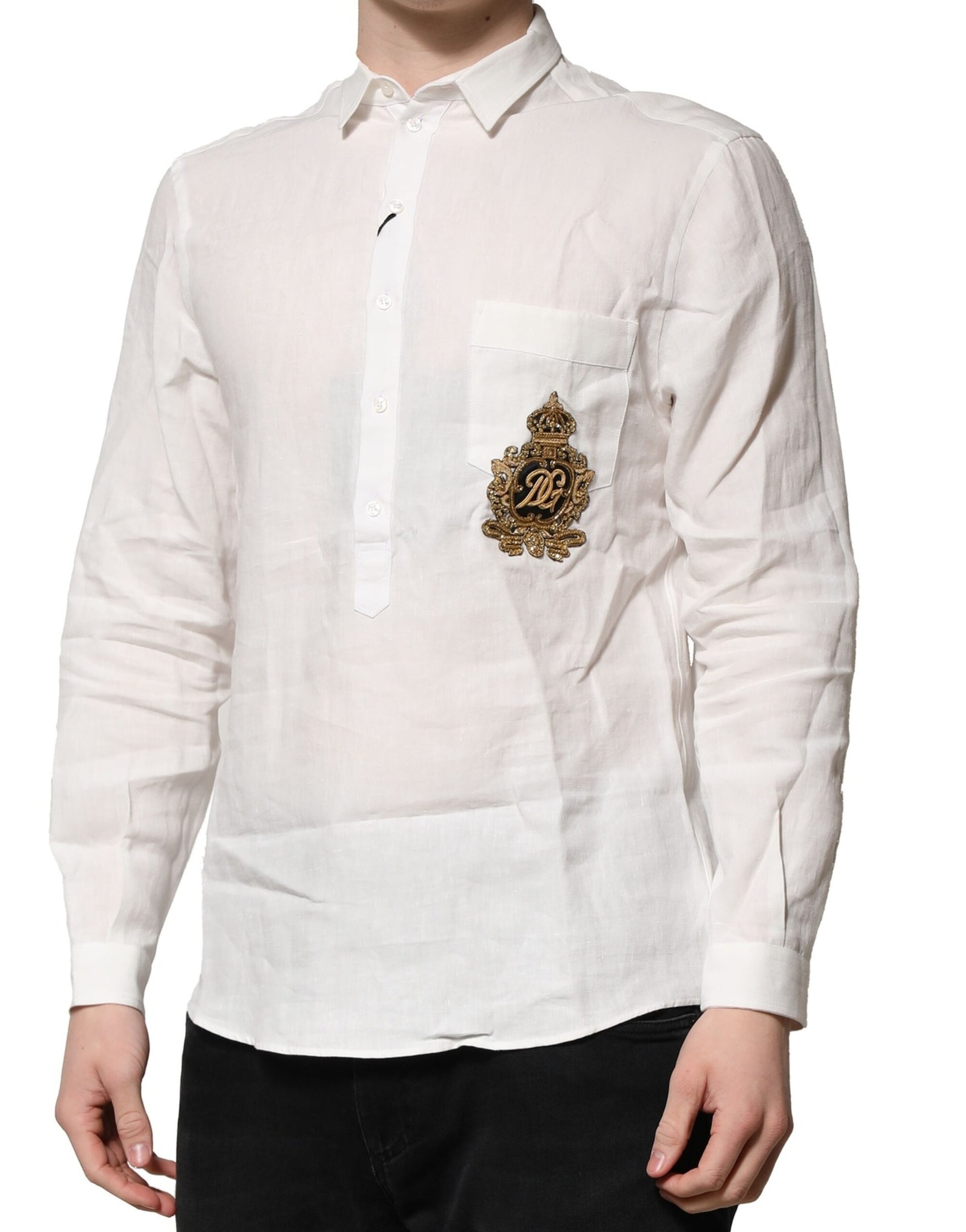 White DG Crown Embellish Dress Formal Shirt