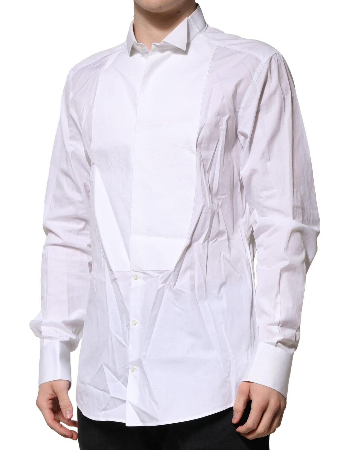 White GOLD Bib Poplin Dress Men Formal Shirt